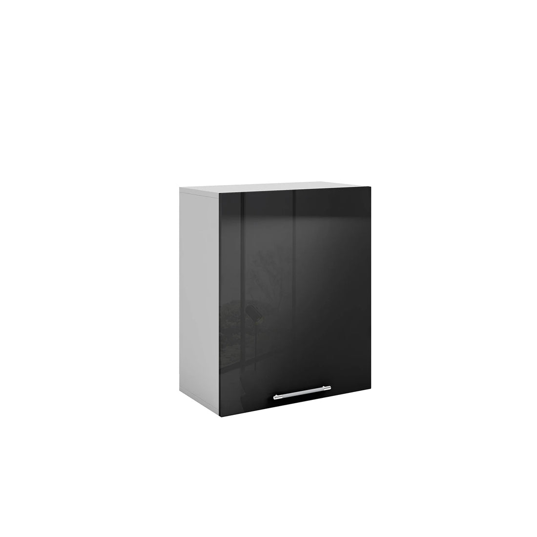 Meuble de cuisine haut noir laqué 1 porte 2 étagères L 60 x H 72 cm