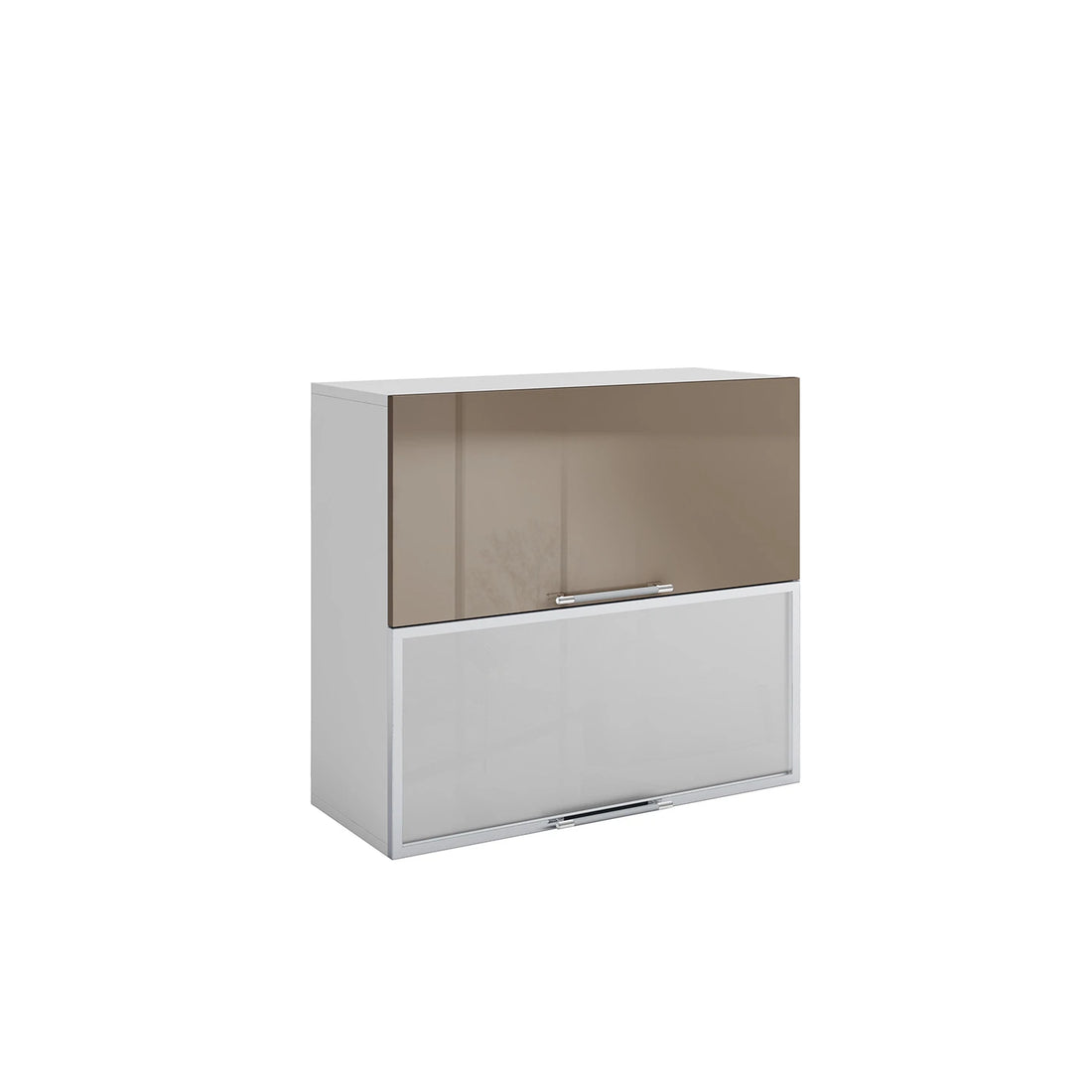 Meuble de cuisine haut vitré taupe laqué 2 portes 2 étagères L 80 x H 72 cm