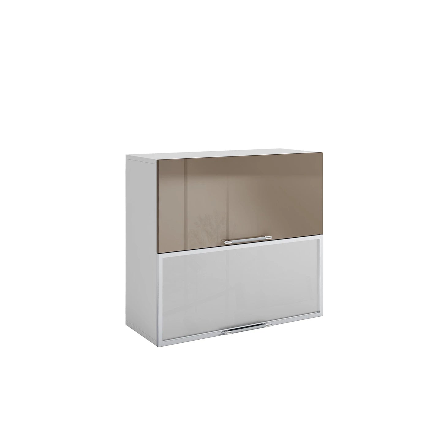 Meuble de cuisine haut vitré taupe laqué 2 portes 2 étagères L 80 x H 72 cm