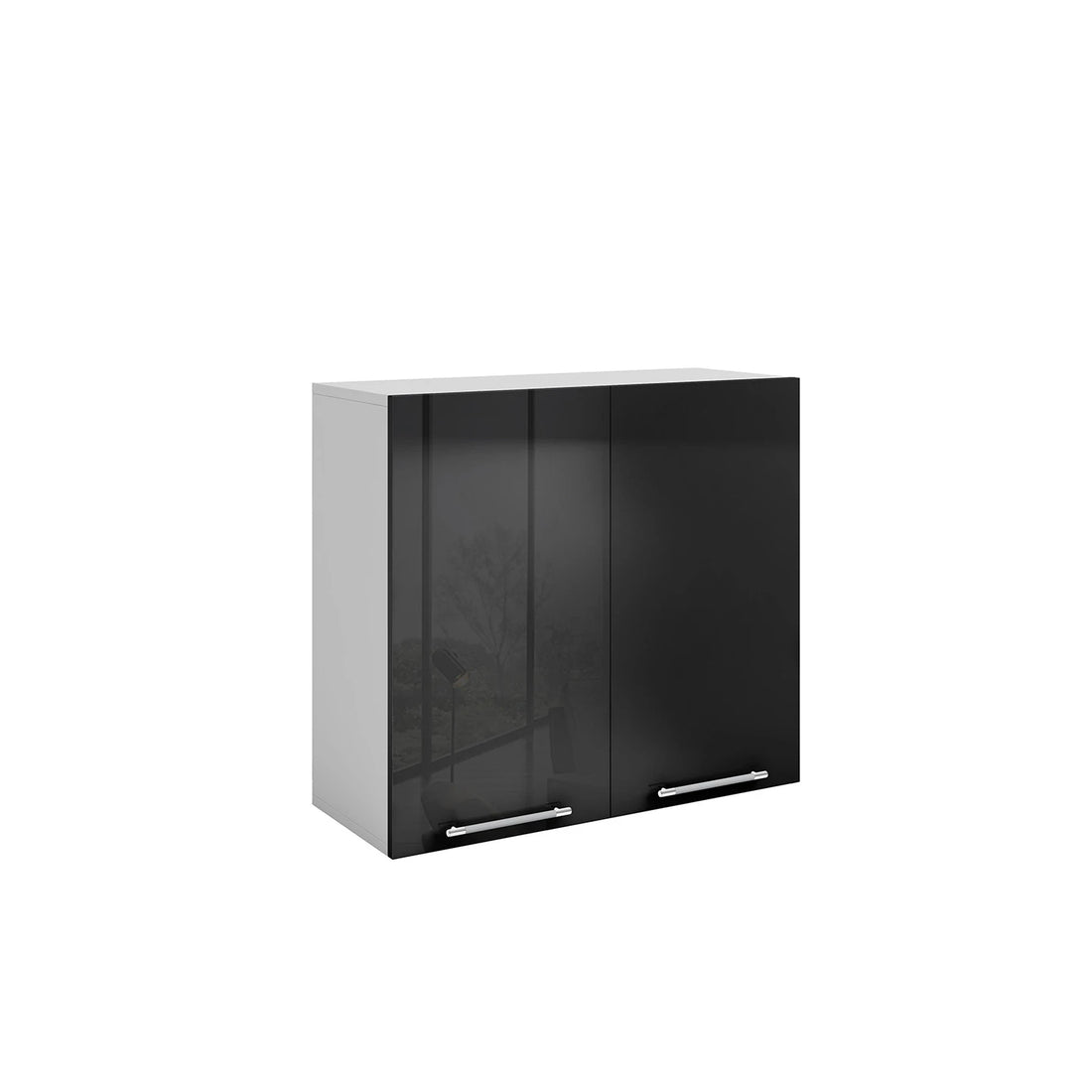Meuble de cuisine haut noir laqué 2 portes 2 étagères L 80 x H 72 cm