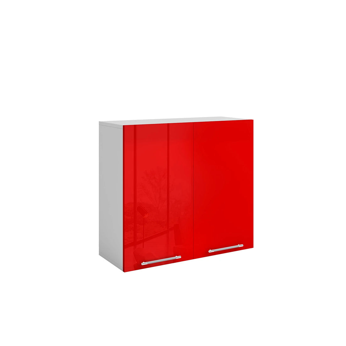 Meuble de cuisine haut rouge laqué 2 portes 2 étagères L 80 x H 72 cm