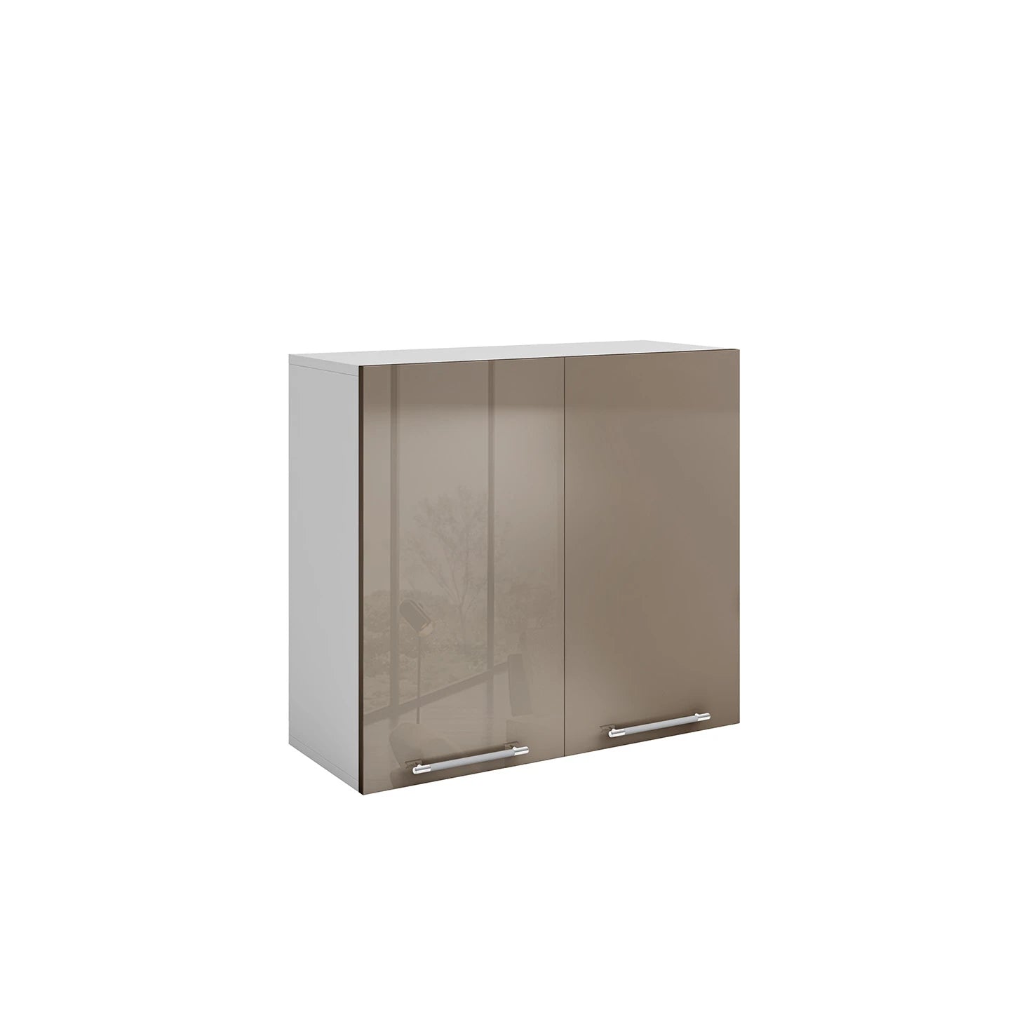 Meuble de cuisine haut taupe laqué 2 portes 3 étagères L 80 x H 72 cm