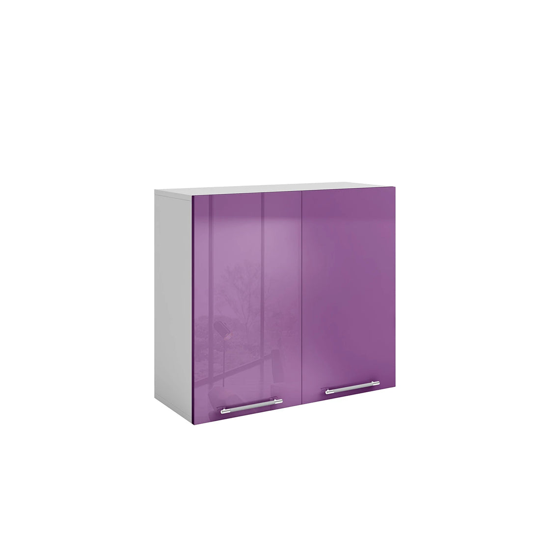 Meuble de cuisine haut aubergine laqué 2 portes 2 étagères L 80 x H 72 cm