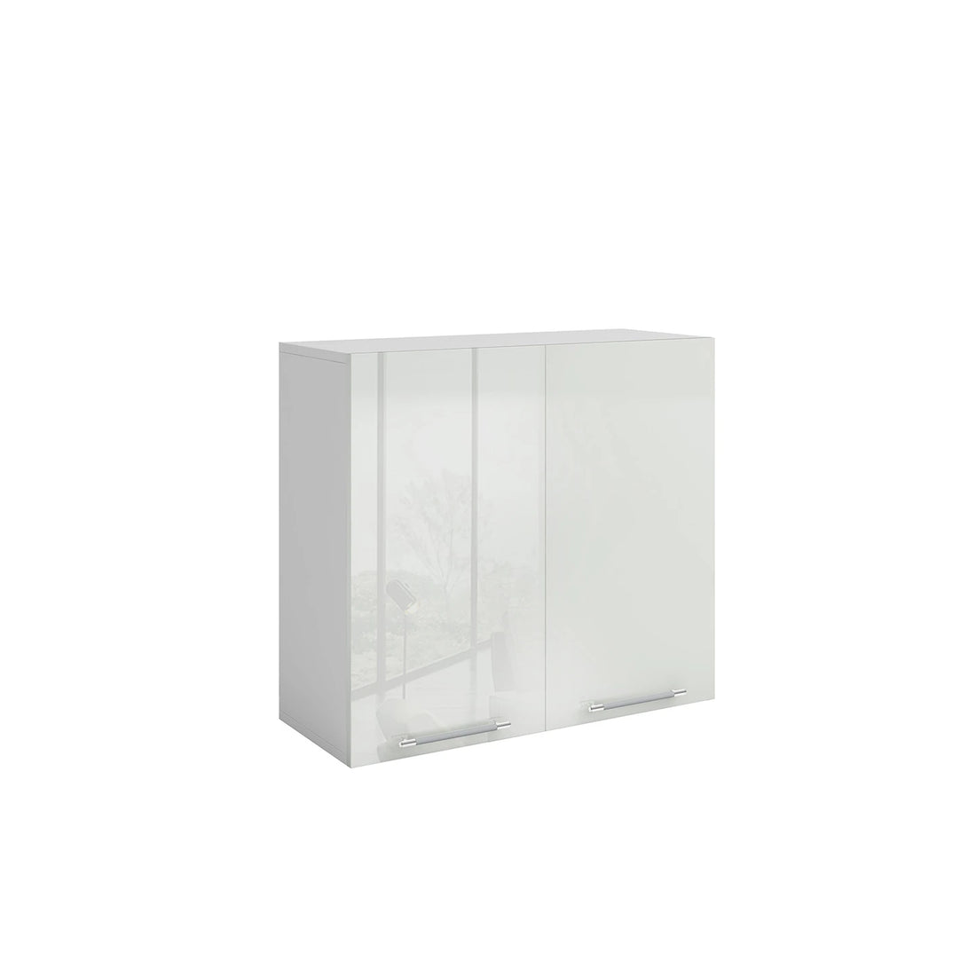 Meuble de cuisine haut blanc laqué 2 portes 2 étagères L 80 x H 72 cm