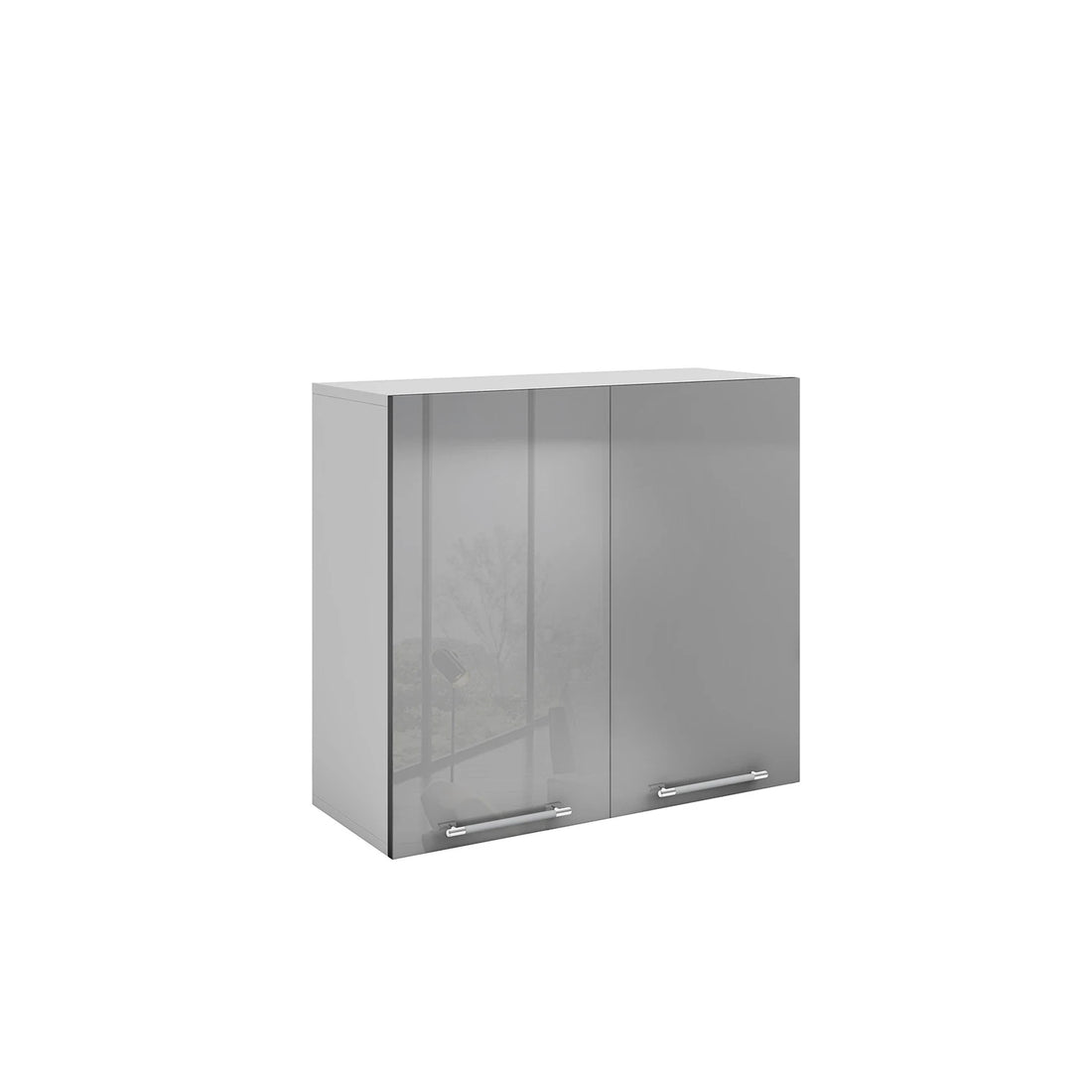 Meuble de cuisine haut gris laqué 2 portes 2 étagères L 80 x H 72 cm
