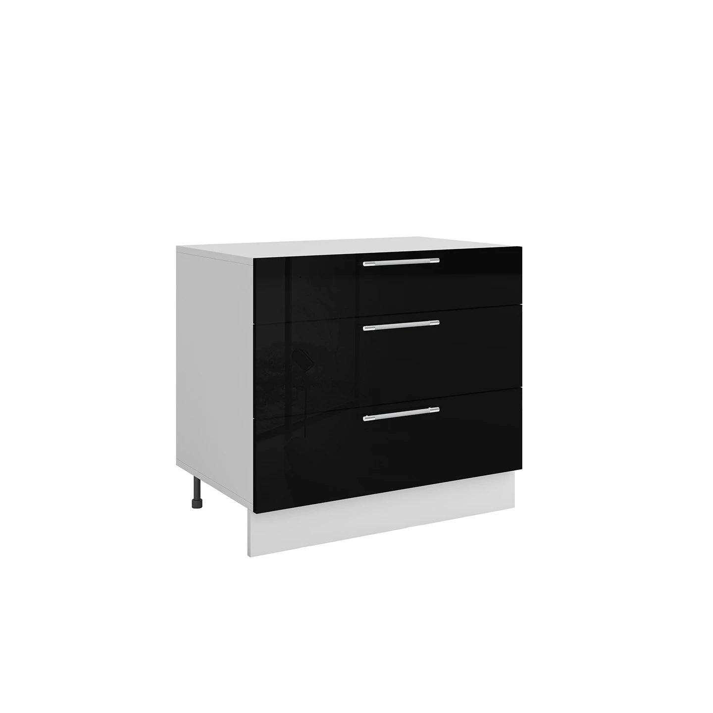 Meuble de cuisine casserolier 3 tiroirs noir laqué L 80 x H 72 cm 