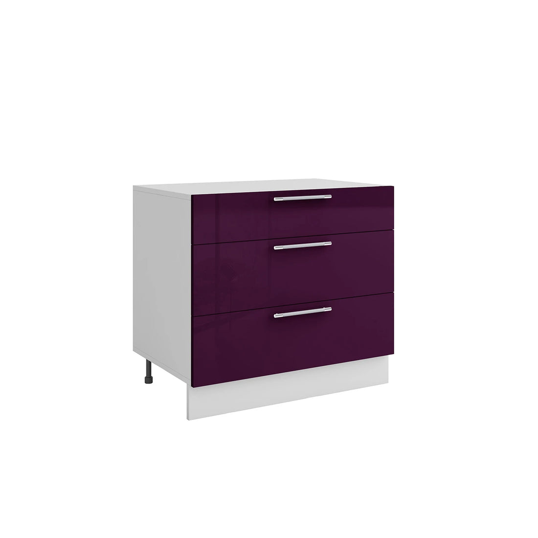 Meuble de cuisine casserolier 3 tiroirs aubergine laqué L 80 x H 72 cm