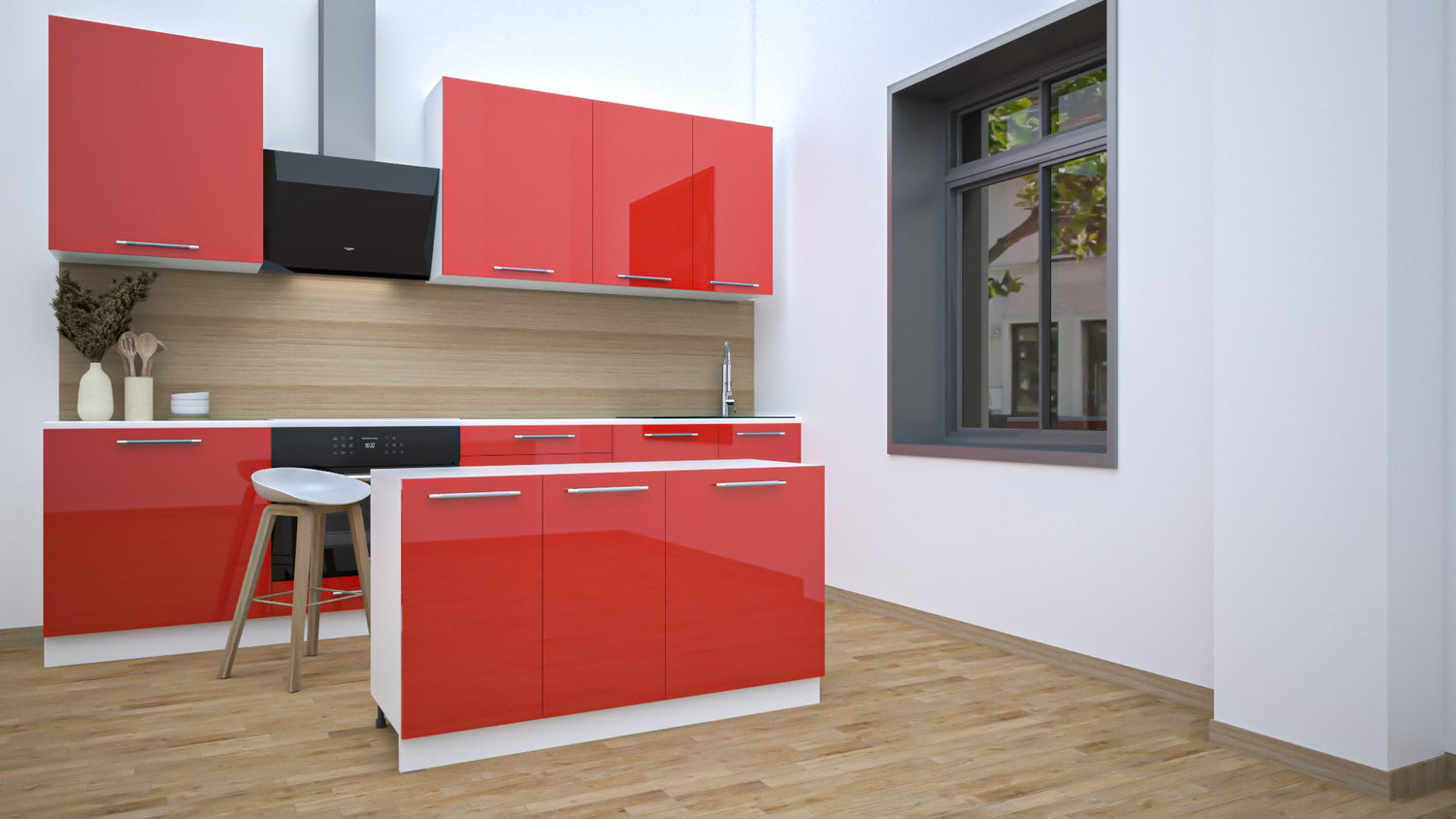 Ilot Central de Cuisine Solo 140 rouge laquée