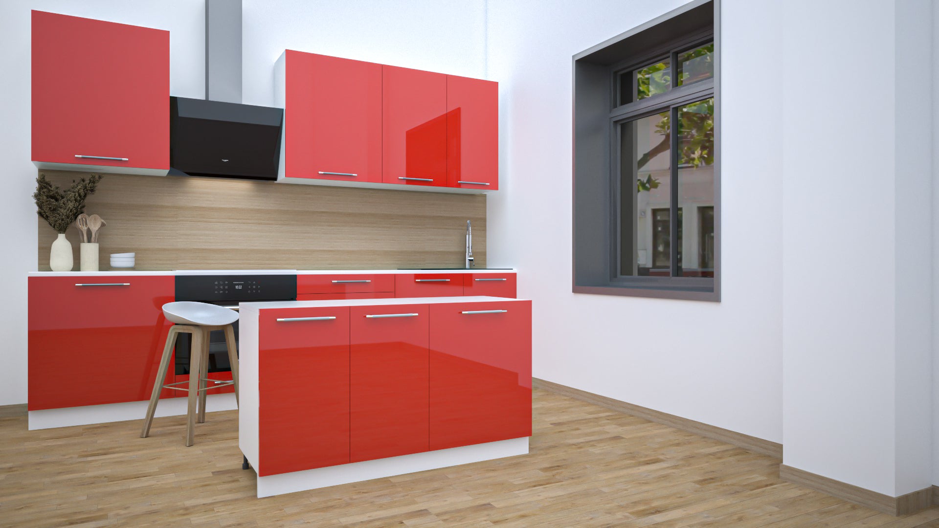 Ilot Central de Cuisine Solo 140 rouge laquée