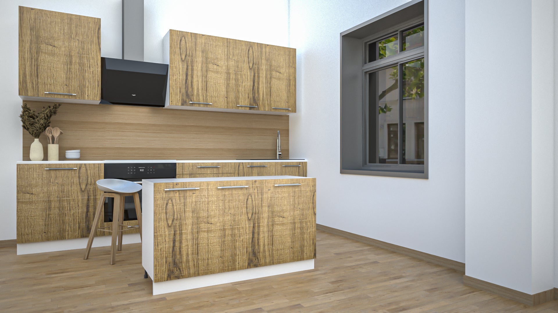 Ilot Central de Cuisine Solo 140 bois clair