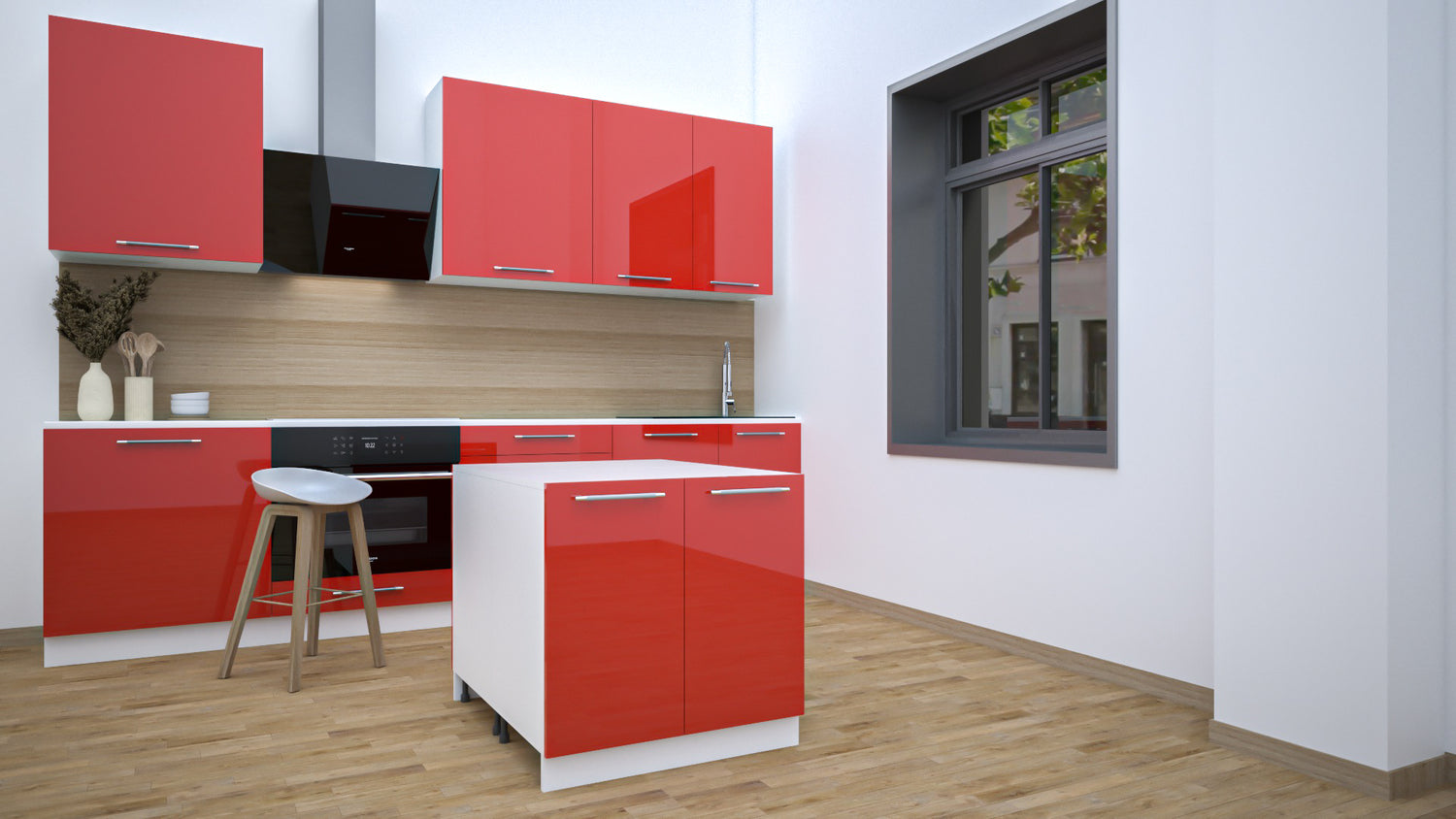 Ilot Central de Cuisine Duo 80 rouge laquée