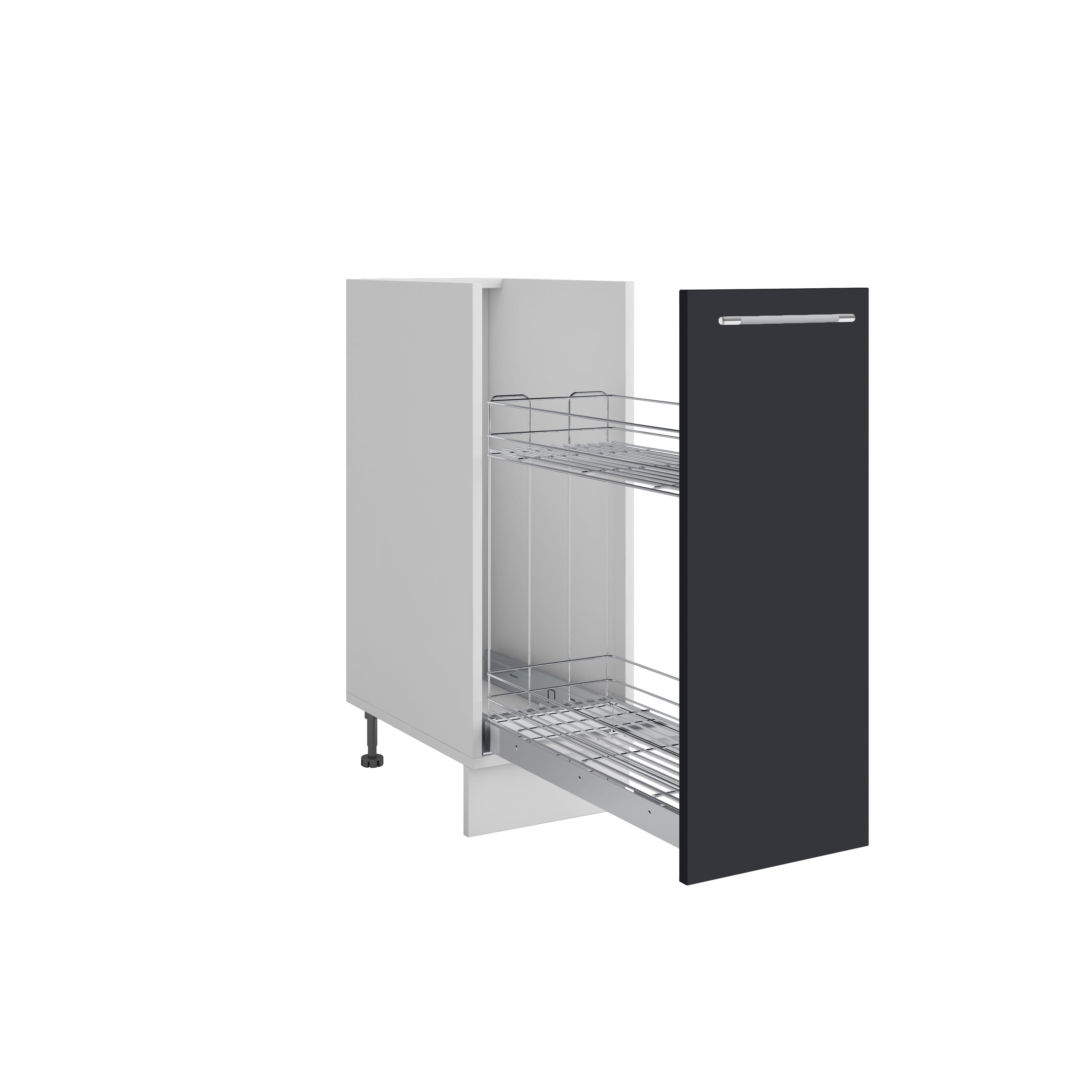 Meuble bas de cuisine panier coulissant Inox gris anthracite 1 porte L 30 x H 72 cm ( Partie haut non couvert )