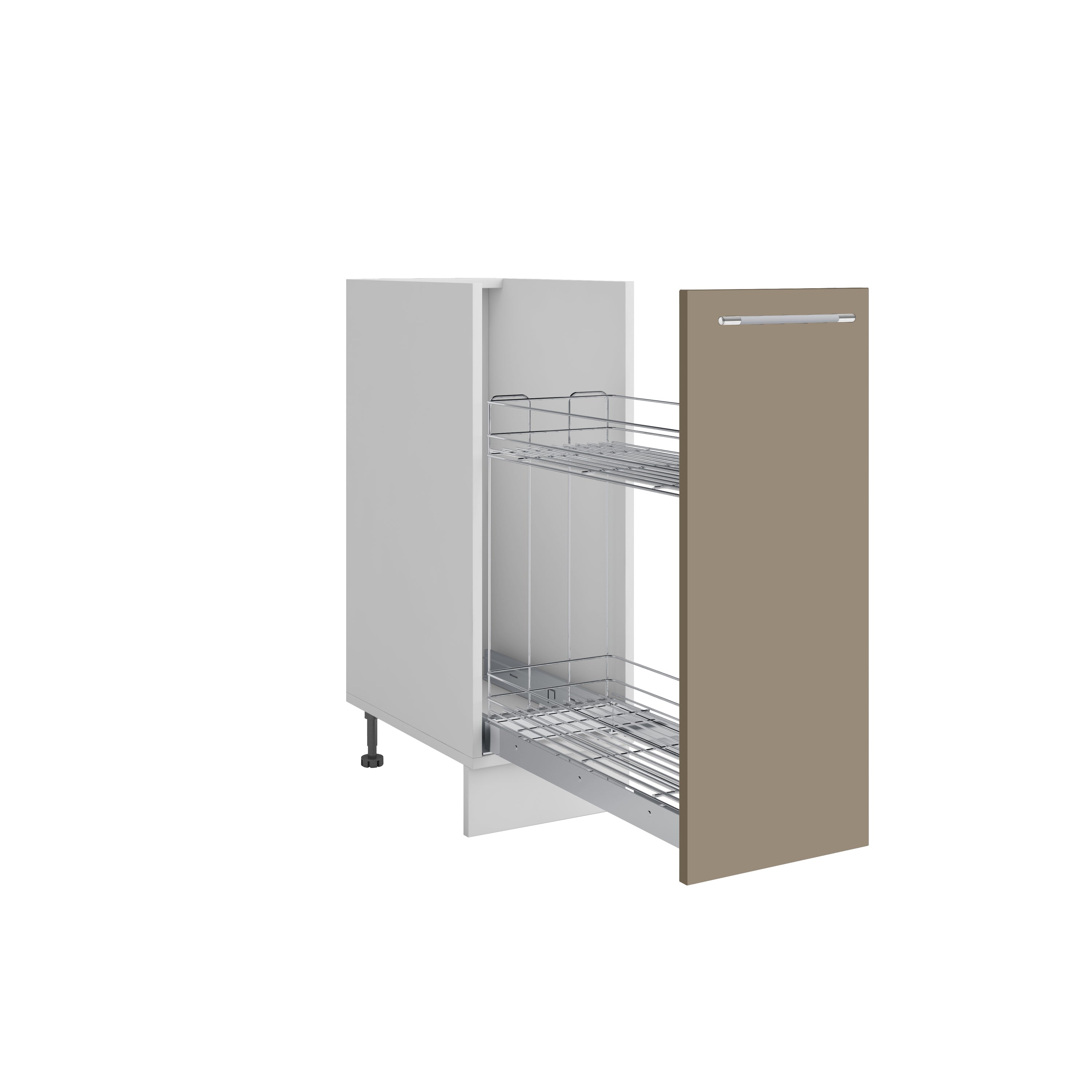 Meuble bas de cuisine panier coulissant Inox sable mat 1 porte L 30 x H 72 cm ( Partie haut non couvert )