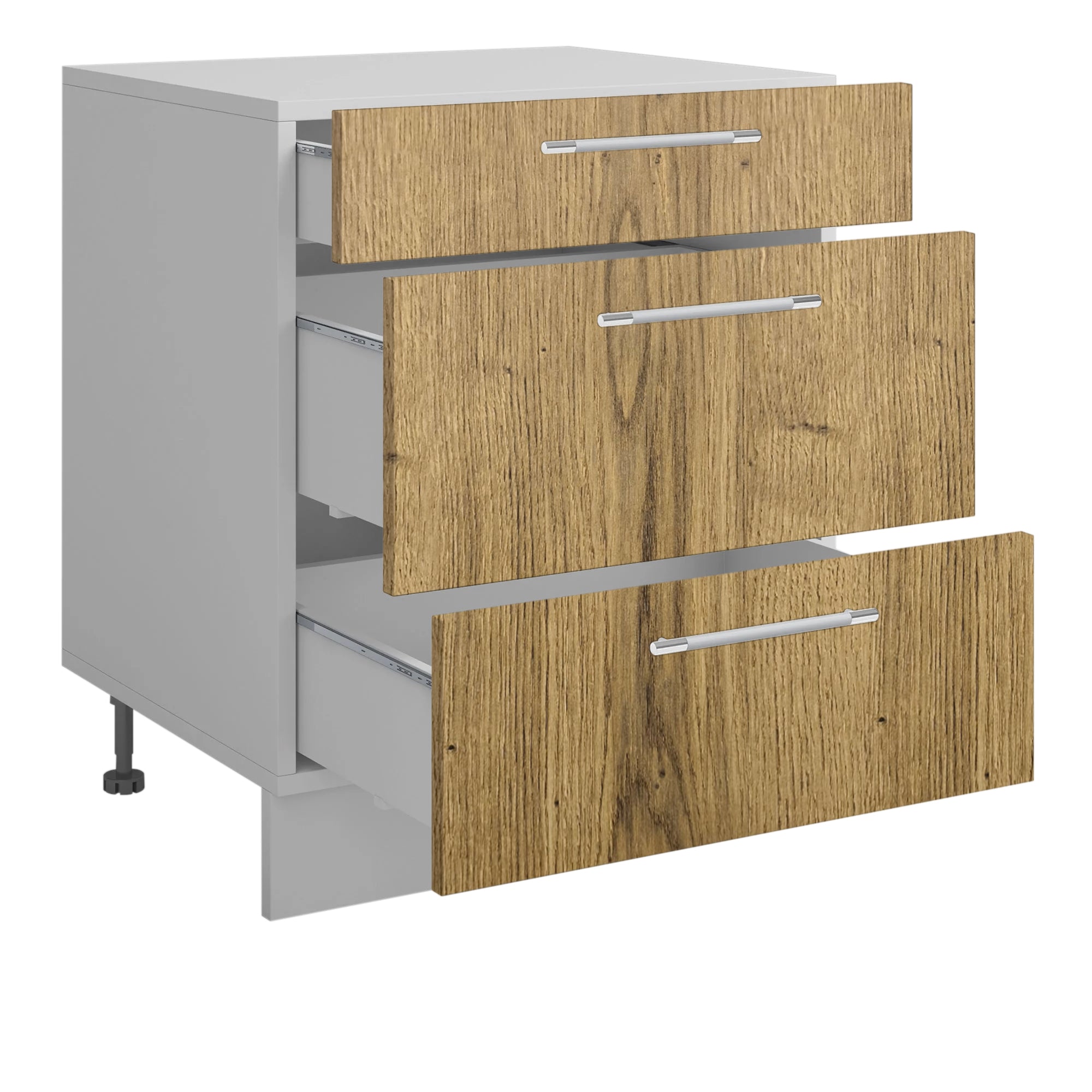 Meuble de cuisine casserolier 3 tiroirs bois clair L 60 x H 72 cm ( Partie haut non couvert )