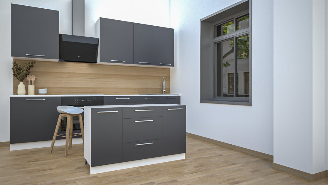 Ilot Central de Cuisine Solo 140 Tiroirs gris anthracite