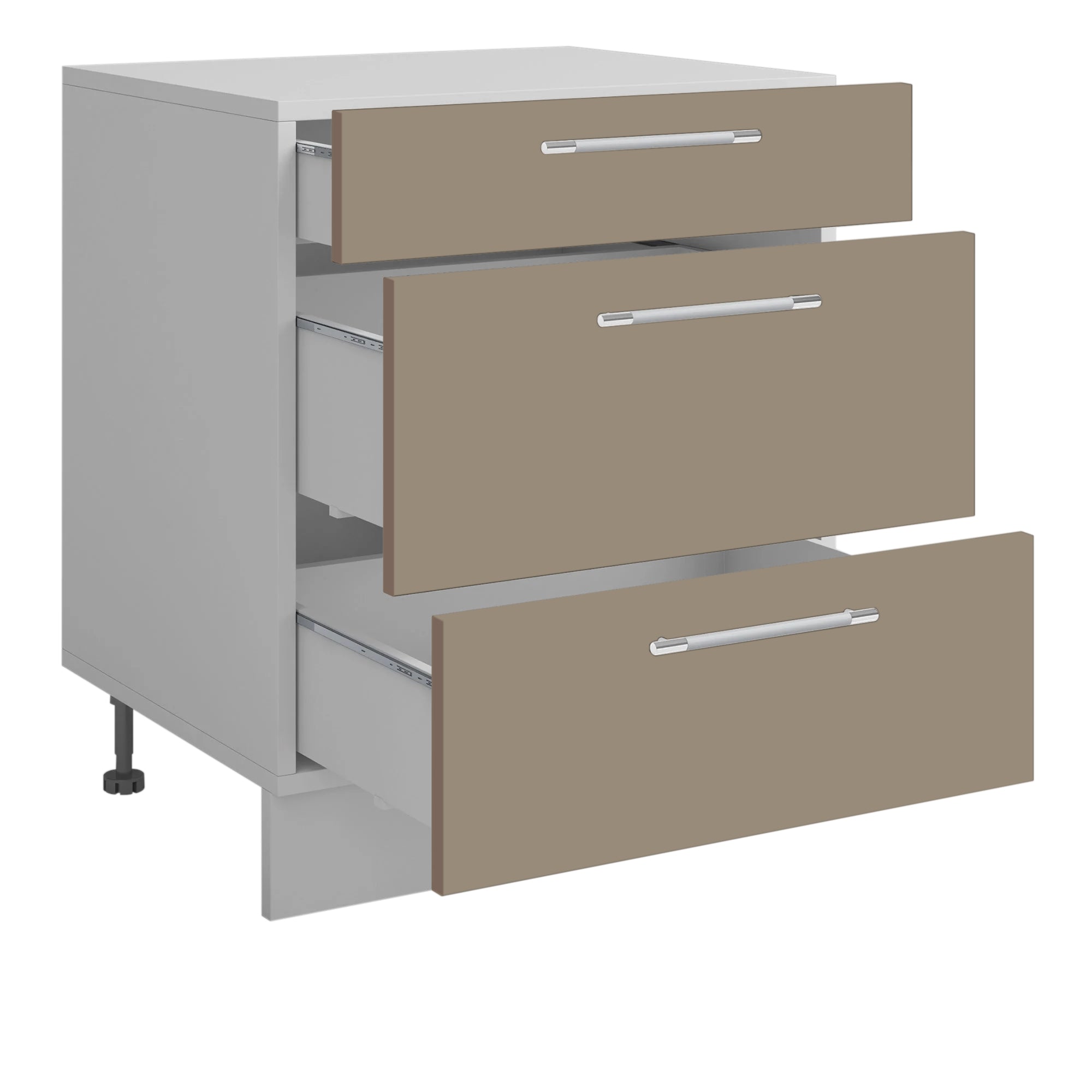 Meuble de cuisine casserolier 3 tiroirs sable mat L 60 x H 72 cm ( Partie haut non couvert )