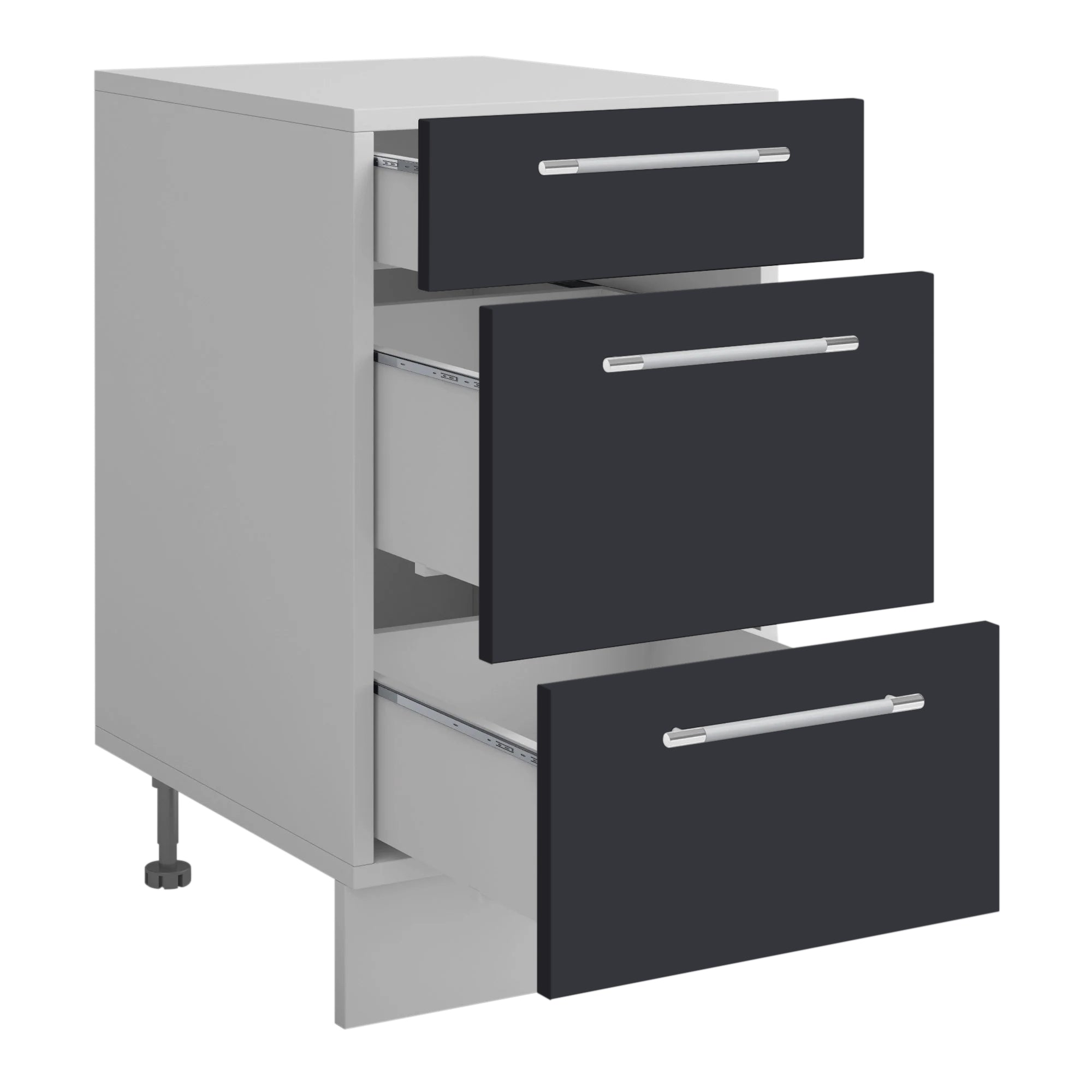 Meuble de cuisine casserolier 3 tiroirs gris anthracite L 40 x H 72 cm ( Partie haut non couvert )