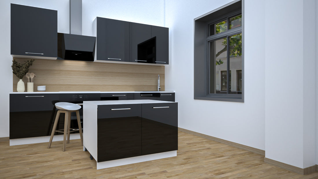 Ilot Central de Cuisine Duo 120 noir laquée