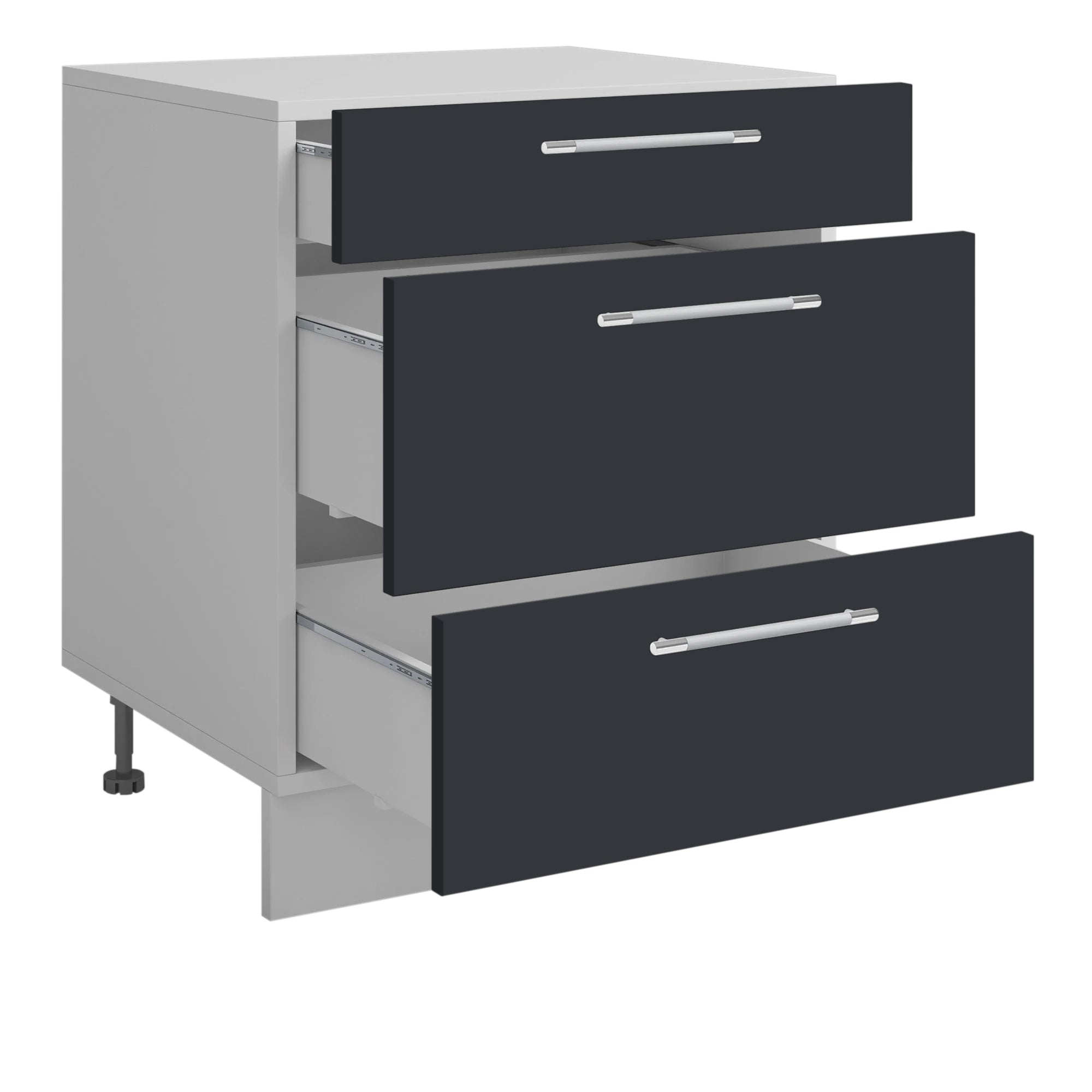 Meuble de cuisine casserolier 3 tiroirs gris anthracite L 60 x H 72 cm ( Partie haut non couvert )