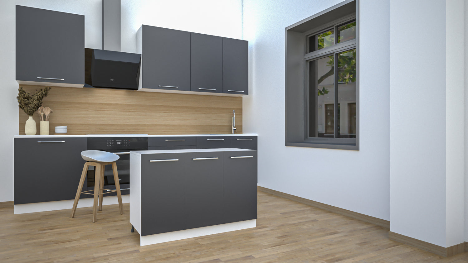 Ilot Central de Cuisine Solo 120 gris anthracite