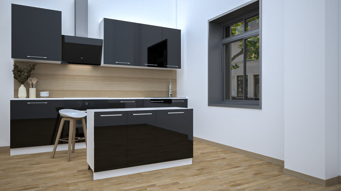 Ilot Central de Cuisine Solo 140 noir laquée
