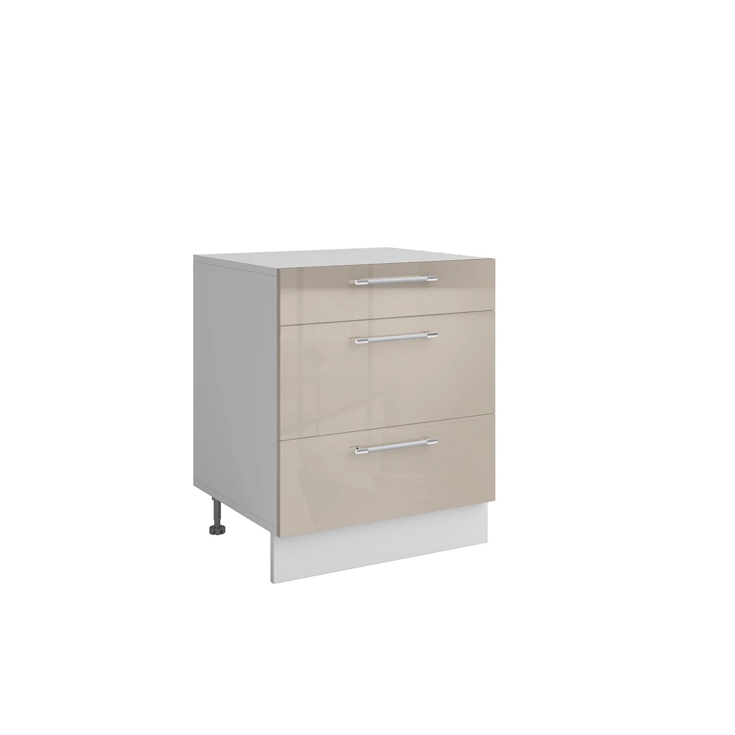 Meuble de cuisine casserolier 3 tiroirs taupe laqué L 60 x H 72 cm ( Partie haut non couvert )