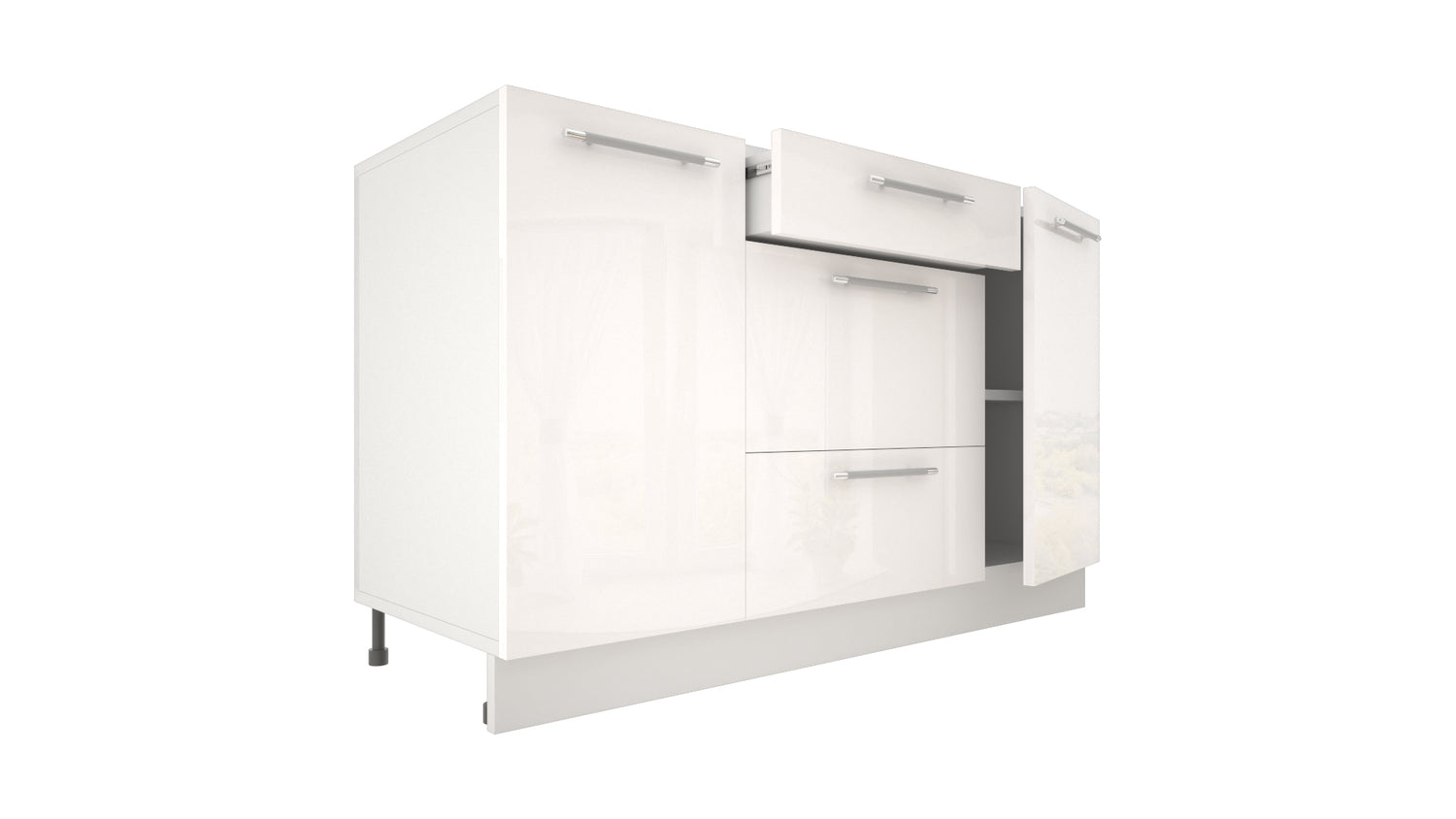 Ilot Central de Cuisine Solo 140 Tiroirs blanc laquée