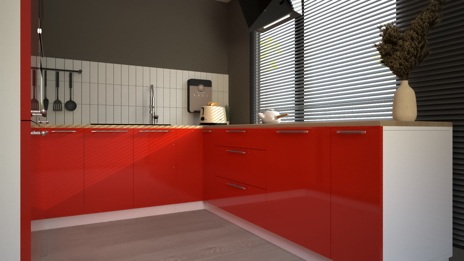 Cuisine complète U-Deluxe rouge laquée