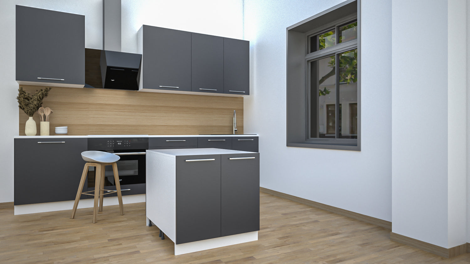 Ilot Central de Cuisine Duo 80 gris anthracite