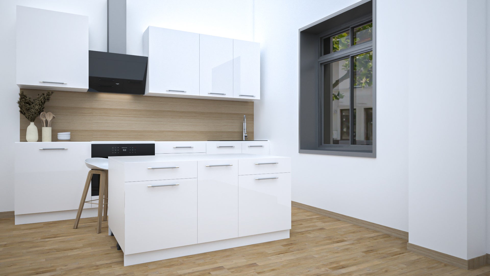 Ilot Central de Cuisine Duo 160 blanc laquée