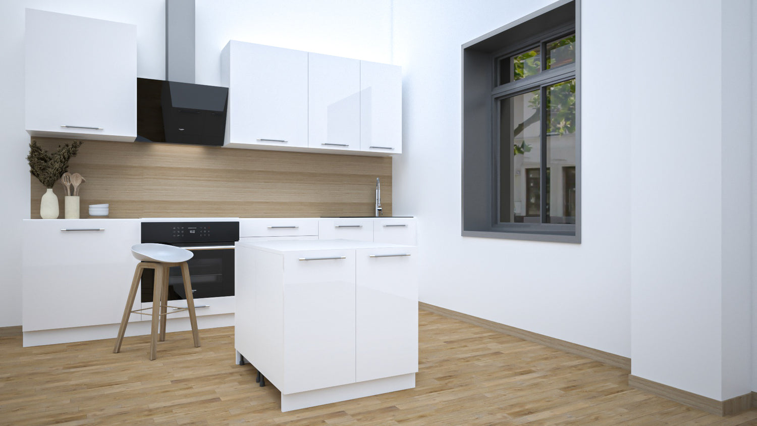 Ilot Central de Cuisine Duo 80 blanc laquée