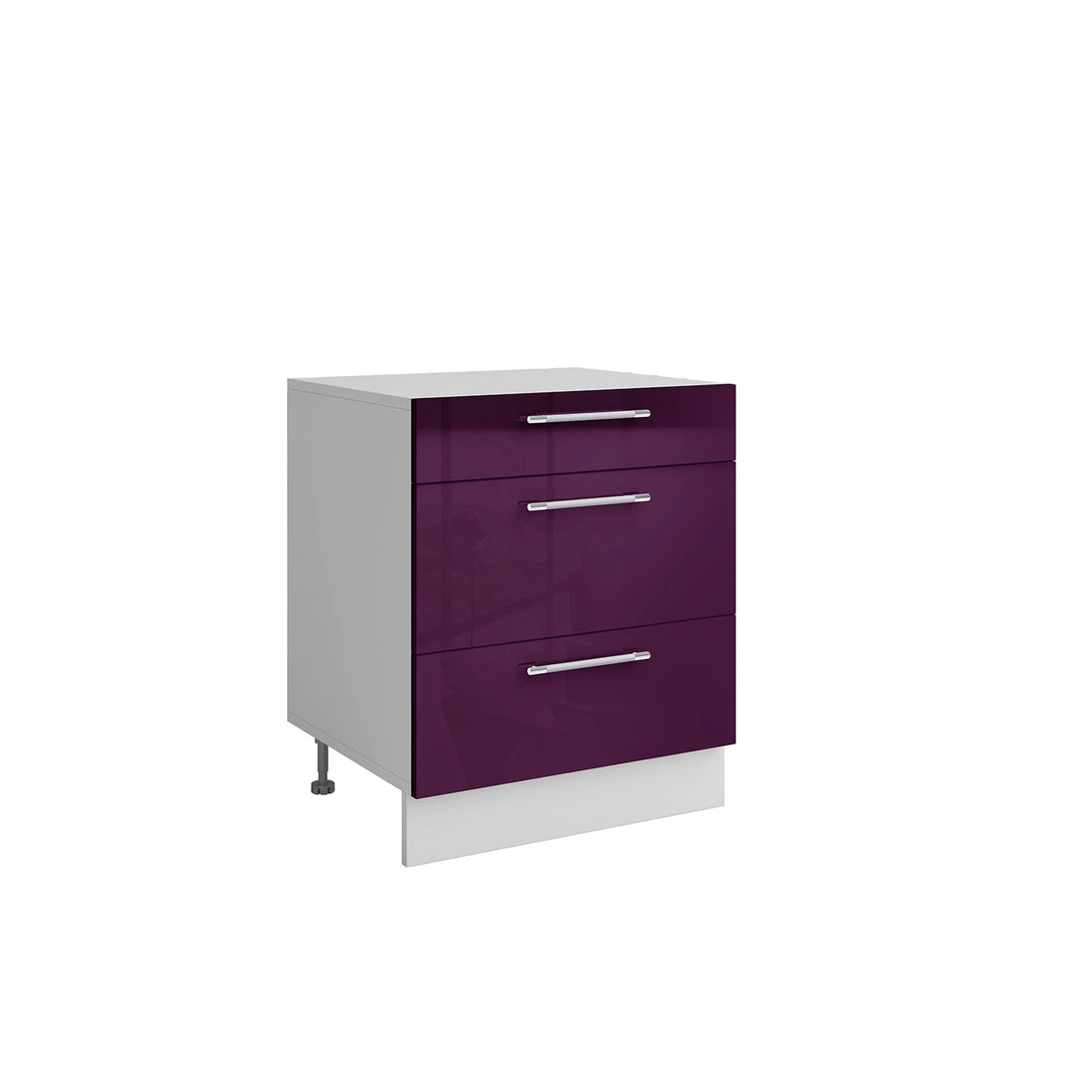 Meuble de cuisine casserolier 3 tiroirs aubergine laqué L 60 x H 72 cm ( Partie haut non couvert )
