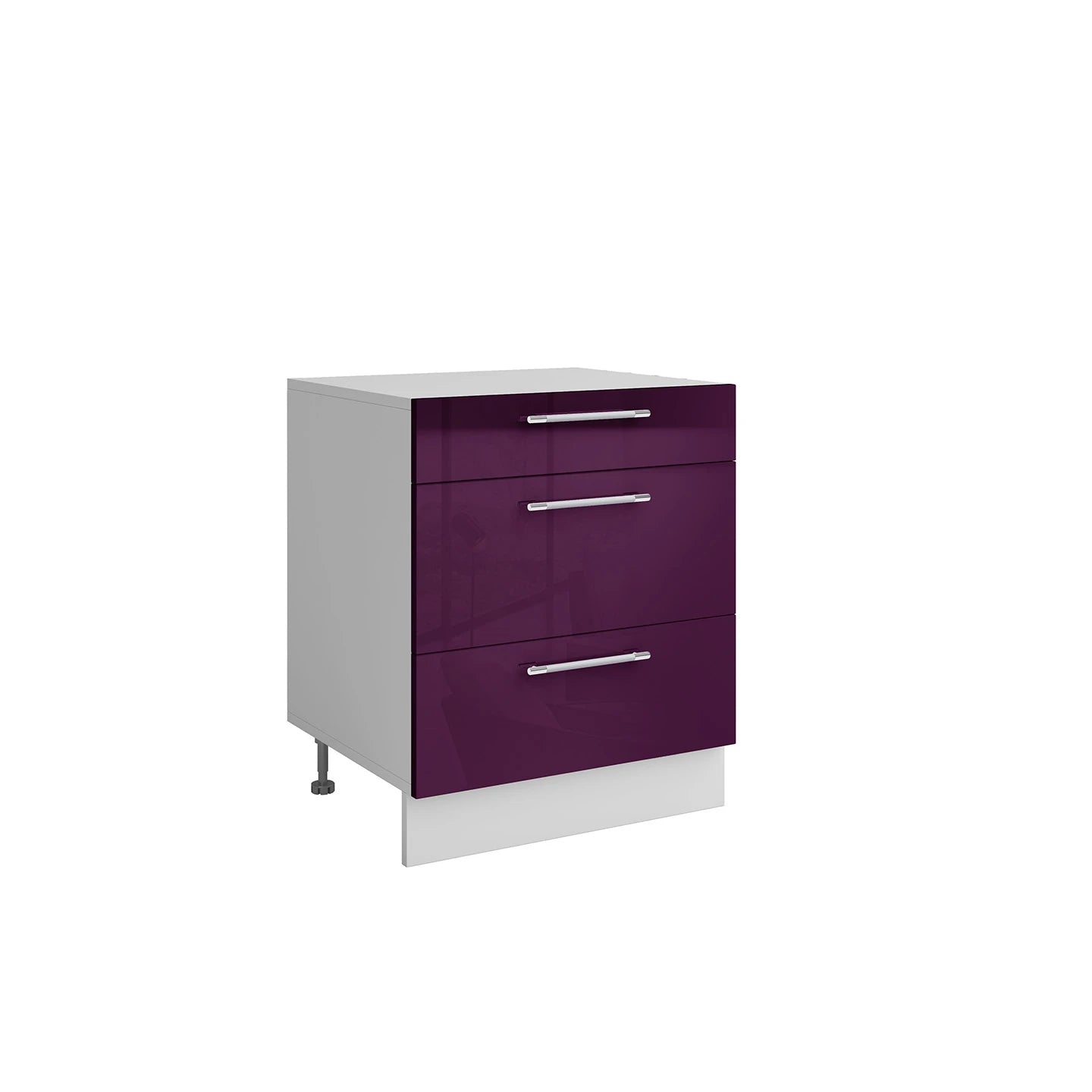 Meuble de cuisine casserolier 3 tiroirs aubergine laqué L 60 x H 72 cm ( Partie haut non couvert )