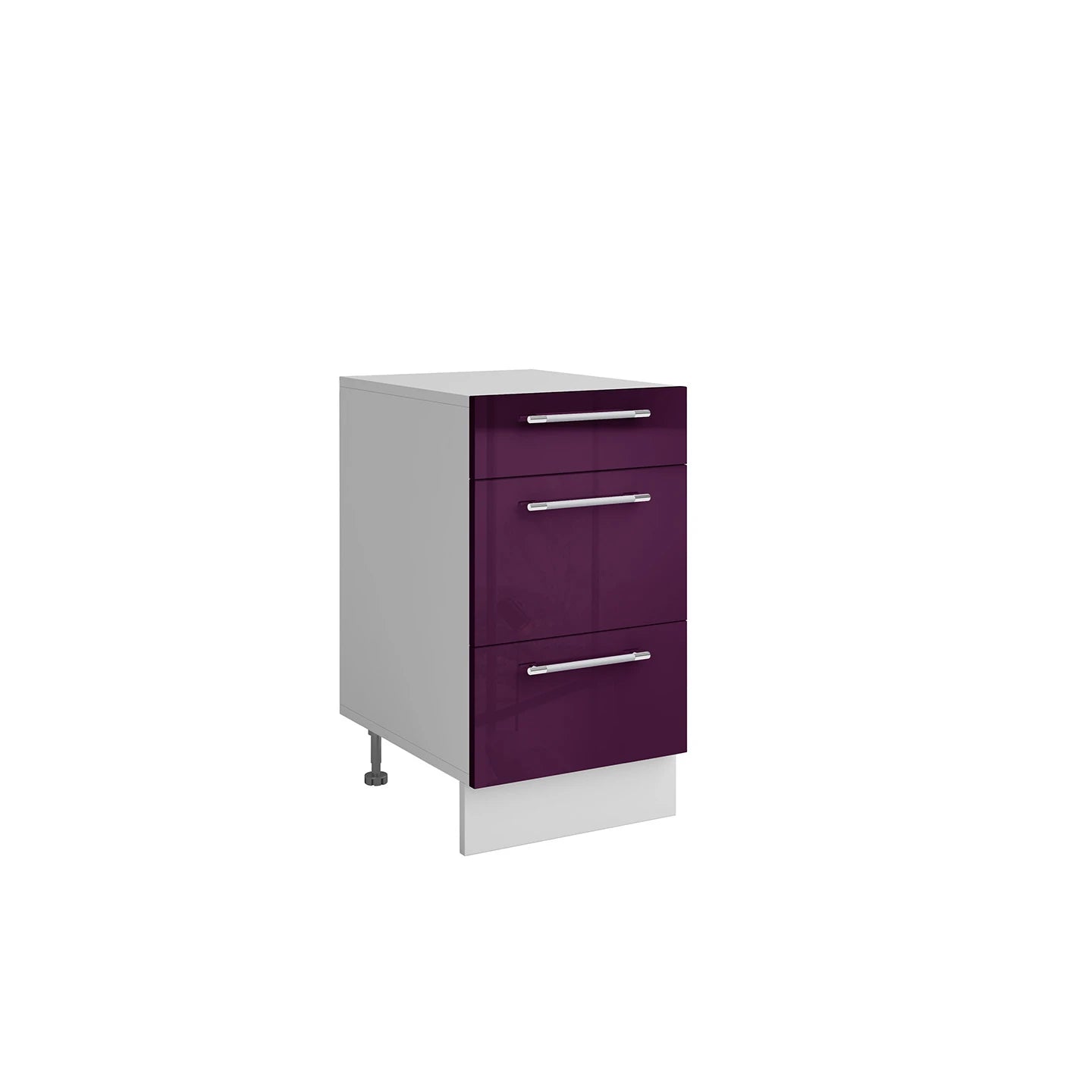 Meuble de cuisine casserolier 3 tiroirs aubergine laqué L 40 x H 72 cm ( Partie haut non couvert )