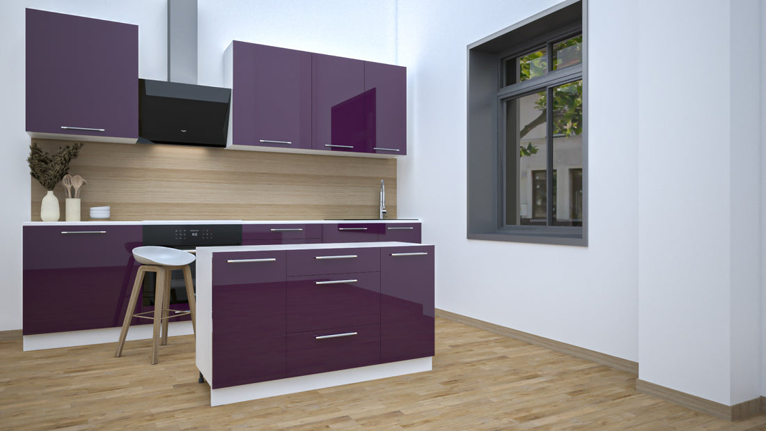 Ilot Central de Cuisine Solo 140 Tiroirs aubergine laquée