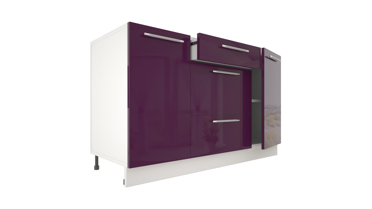 Ilot Central de Cuisine Solo 140 Tiroirs aubergine laquée