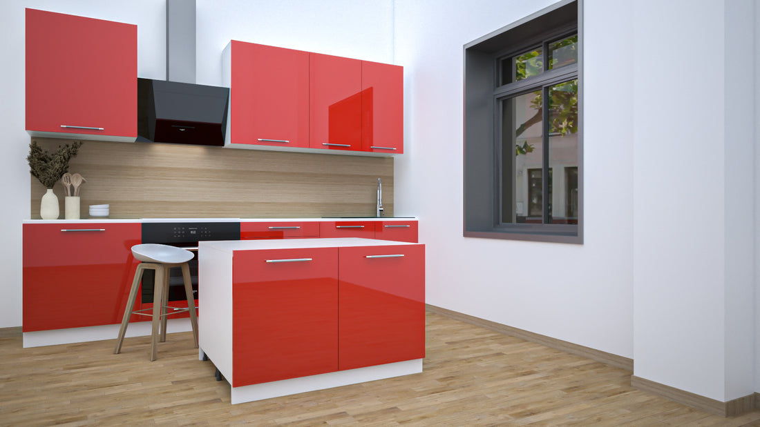Îlot central de cuisine Duo 120 rouge laquée – 4 meubles bas modulables