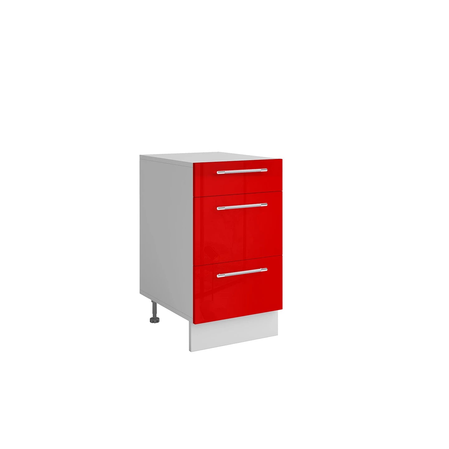 Meuble de cuisine casserolier 3 tiroirs rouge laqué L 40 x H 72 cm ( Partie haut non couvert )
