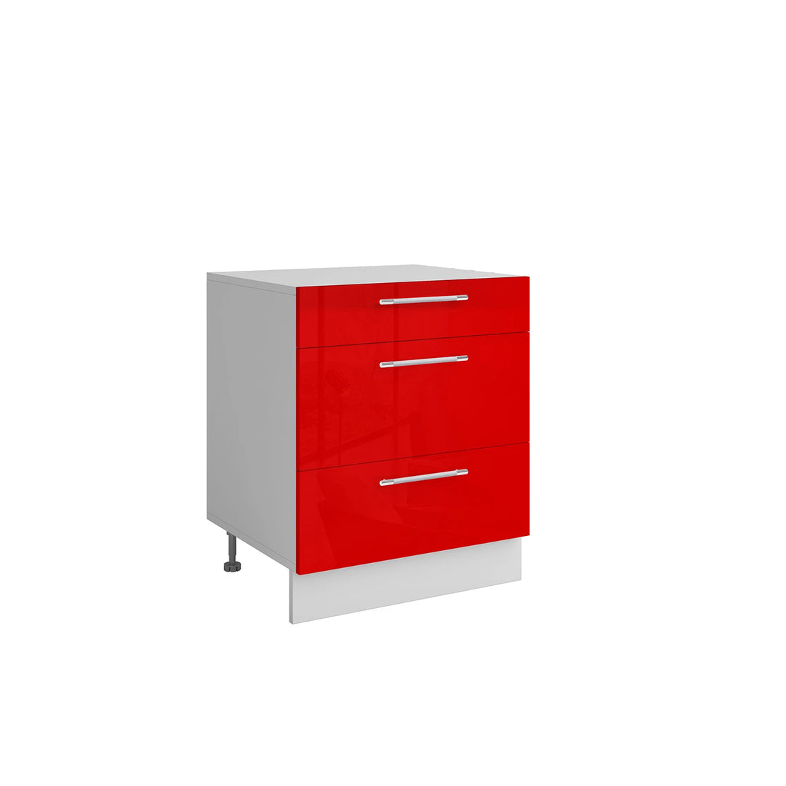 Meuble de cuisine casserolier 3 tiroirs rouge laqué L 60 x H 72 cm ( Partie haut non couvert )