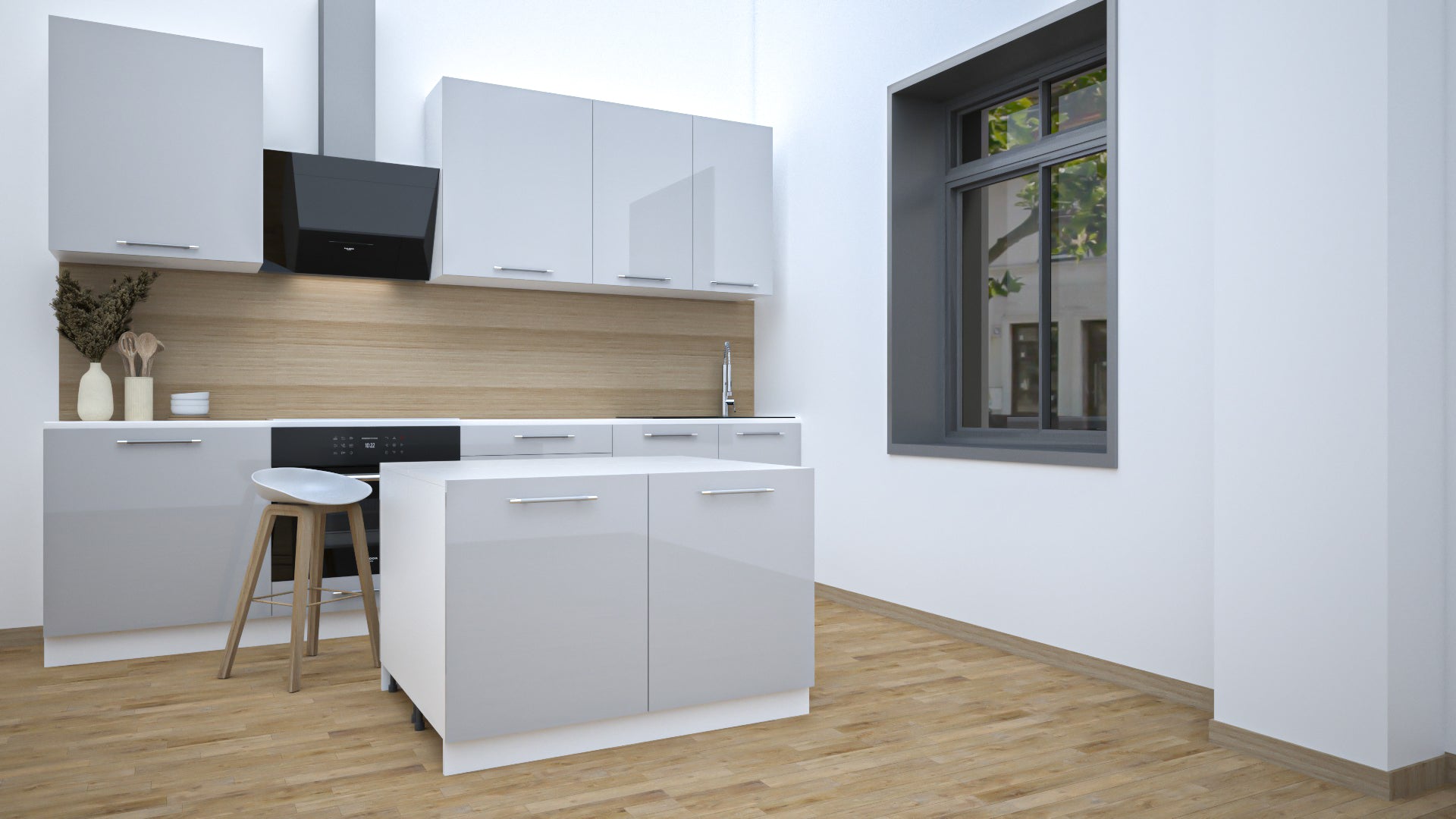 Ilot Central de Cuisine Duo 120 gris laquée