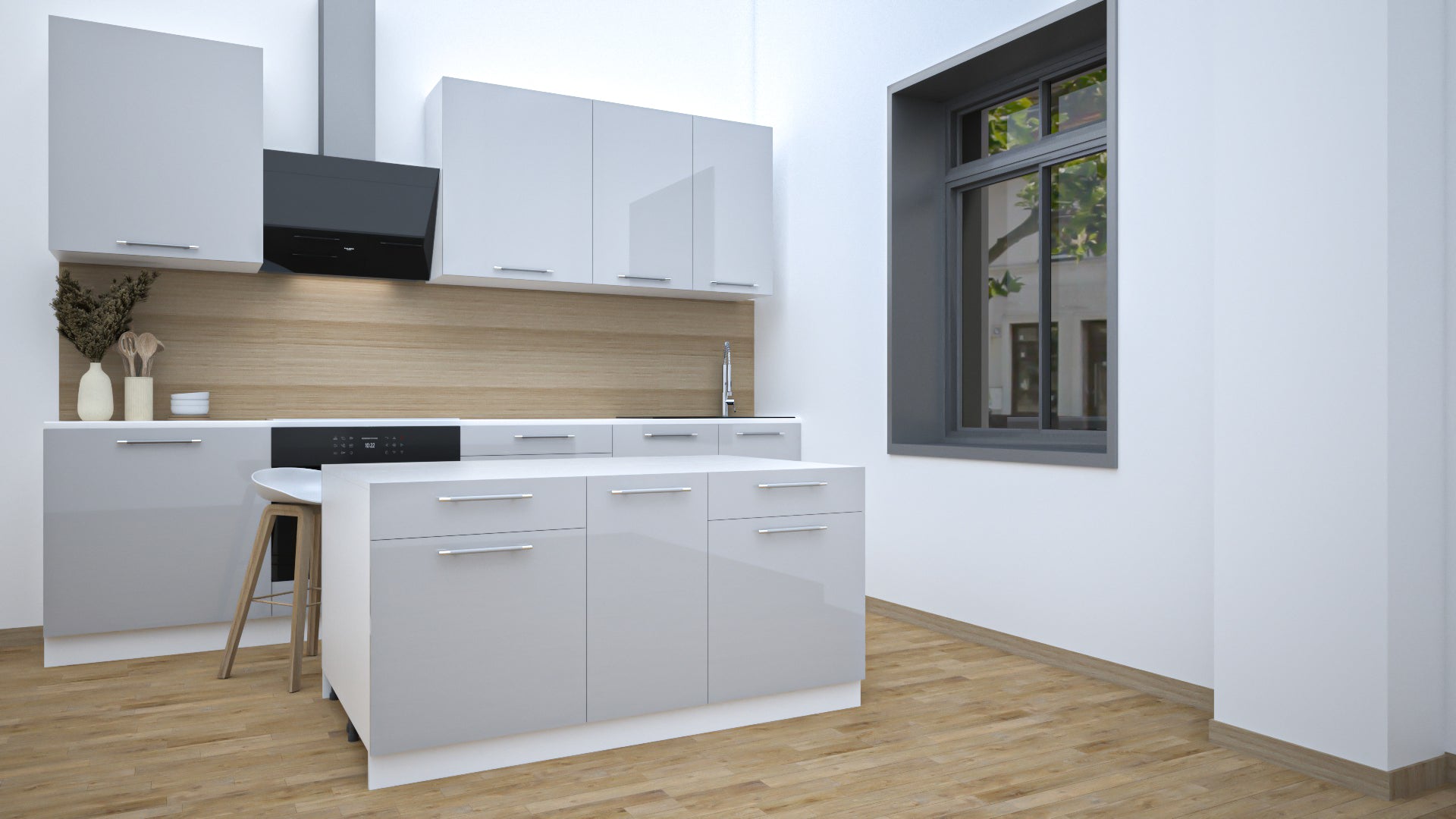 Ilot Central de Cuisine Duo 160 gris laquée