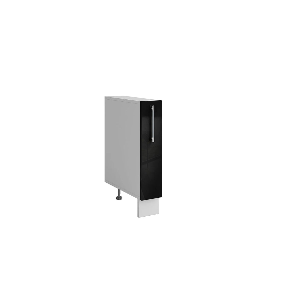 Meuble bas de cuisine noir laqué 1 porte panier coulissant Inox L 15 x H 72 cm ( Partie haut non couvert )