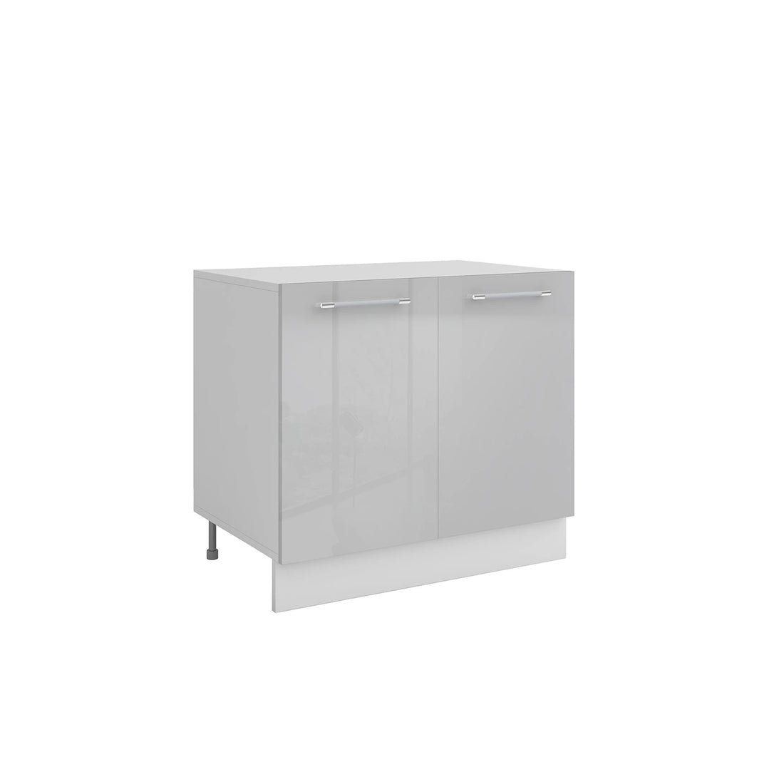 Meuble de cuisine bas gris laqué 2 portes 1 étagère L 80 x H 72 cm 