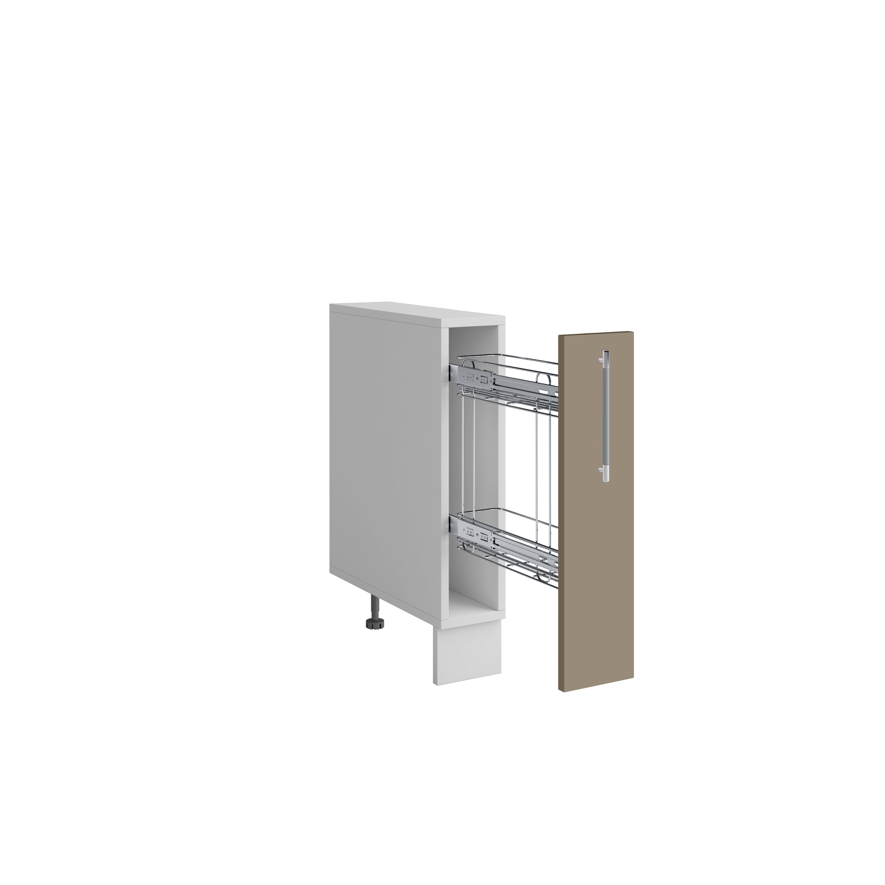 Meuble de cuisine bas sable mat 1 porte panier coulissant Inox L 15 x H 72 cm ( Partie haut non couvert )