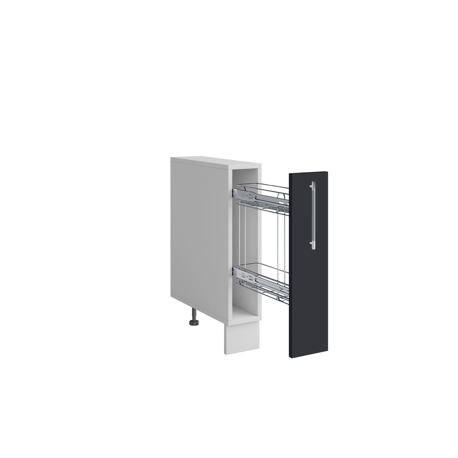 Meuble de cuisine bas gris anthracite 1 porte panier coulissant Inox L 15 x H 72 cm ( Partie haut non couvert )