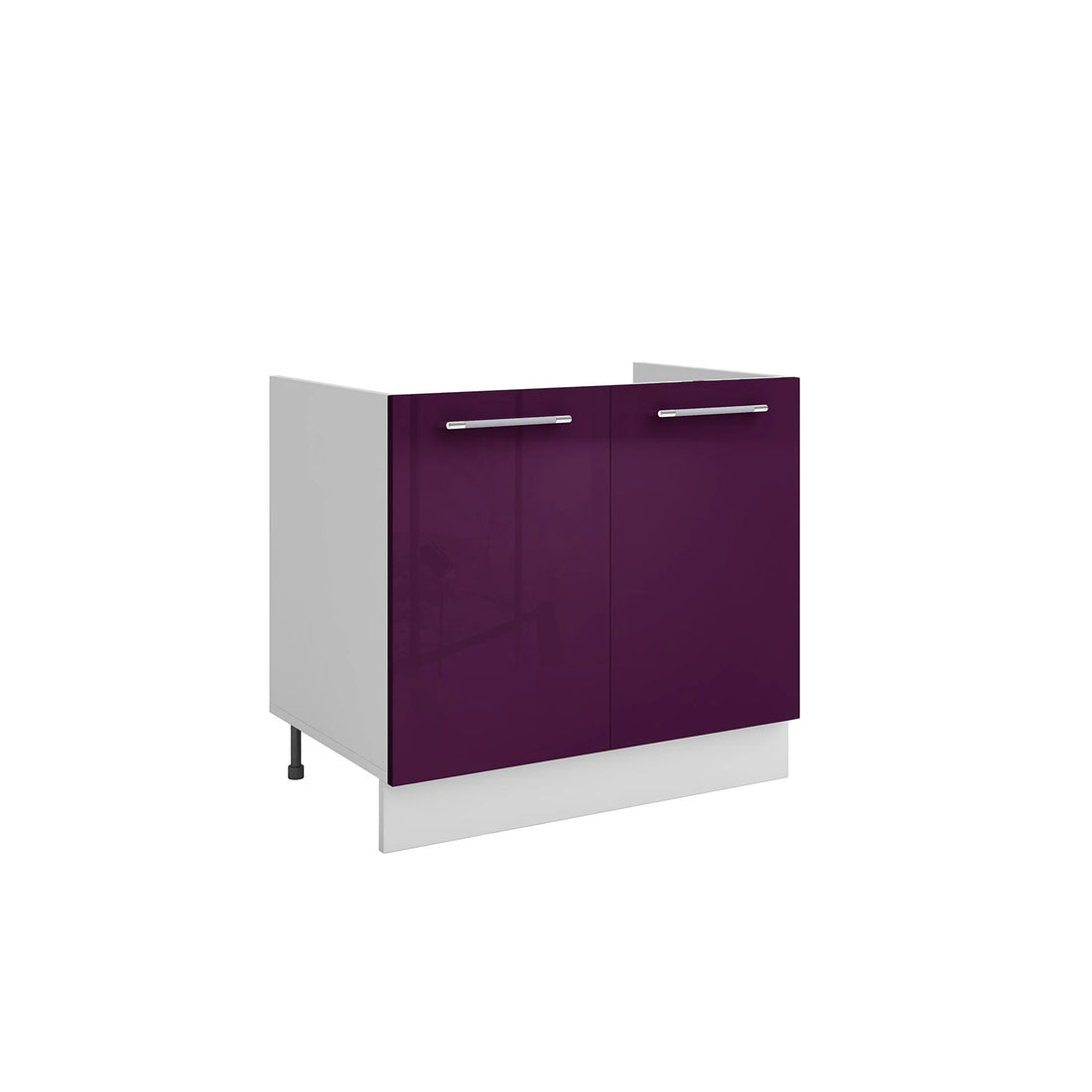 Meuble de cuisine sous évier aubergine laqué 2 portes L 80 x H 72 cm 