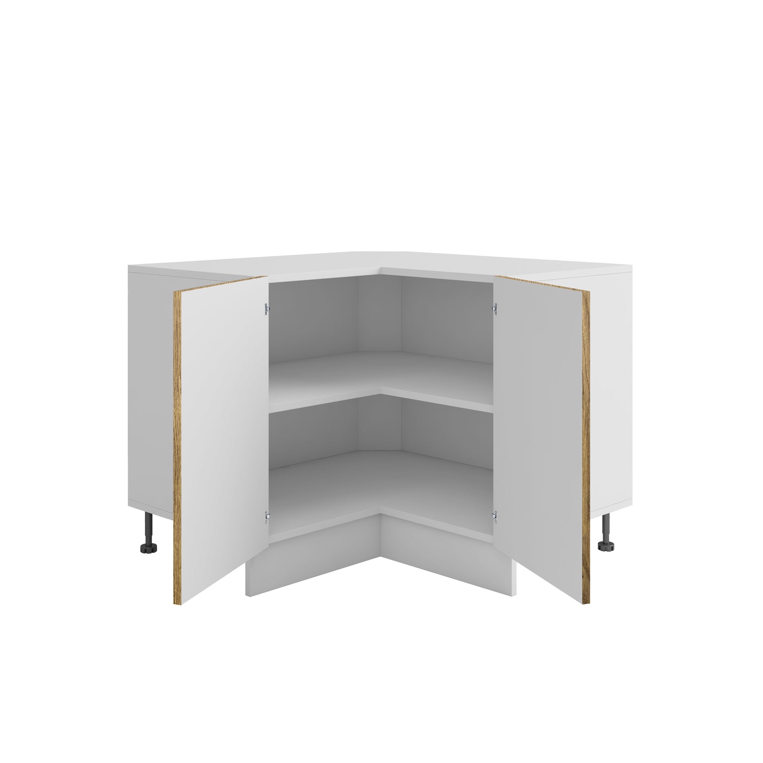 Meuble de cuisine bas d'angle bois clair 2 portes 1 étagères L 90 x 90 x H 72 cm ( Partie haut non couvert )