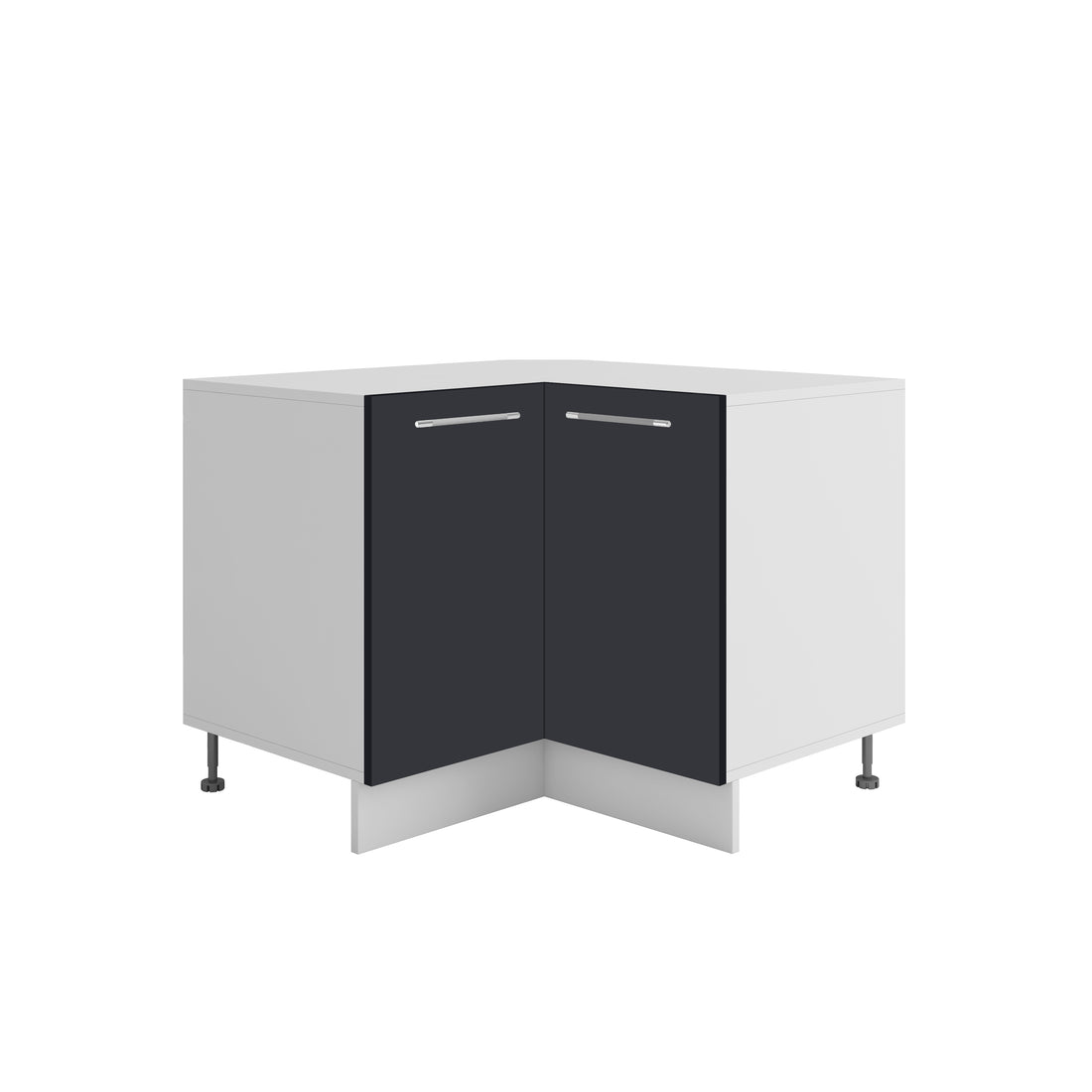 Meuble de cuisine bas d'angle gris anthracite 2 portes 1 étagères L 90 x 90 x H 72 cm ( Partie haut non couvert )