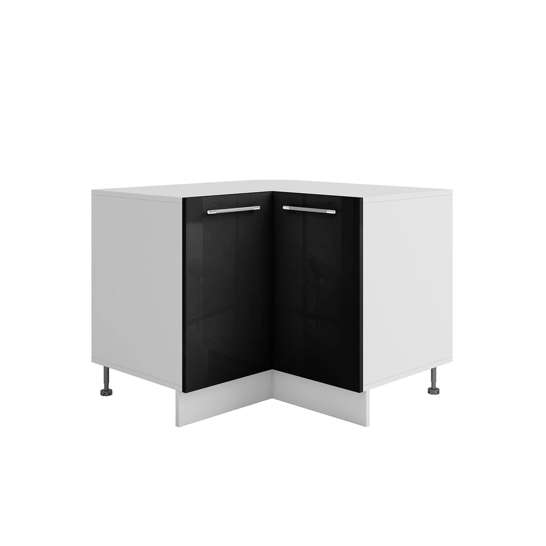 Meuble d'angle de cuisine noir laqué 2 portes 1 étagères L 90 x 90 x H 72 cm 