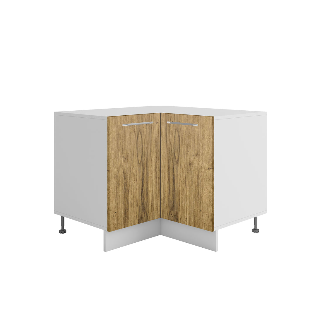 Meuble de cuisine bas d'angle bois clair 2 portes 1 étagères L 90 x 90 x H 72 cm ( Partie haut non couvert )